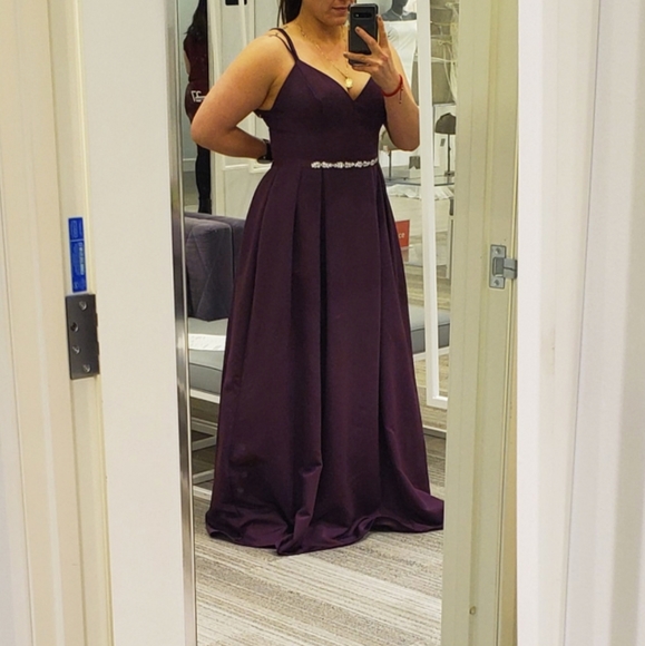 faille bridesmaid ball gown with jewel sash